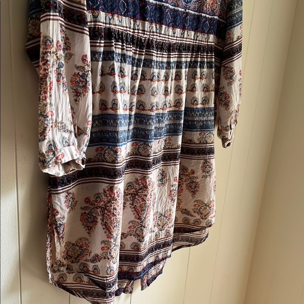 Aratta Silent Journey Blue, Red, Beige Boho Floral Beach Tunic Shirt Sz Sm - Picture 16 of 16
